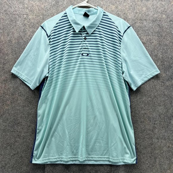 Oakley Polo Shirt Men Extra Large Adult Blue Black Outdoors Golfer Polyester XL - Picture 1 of 13